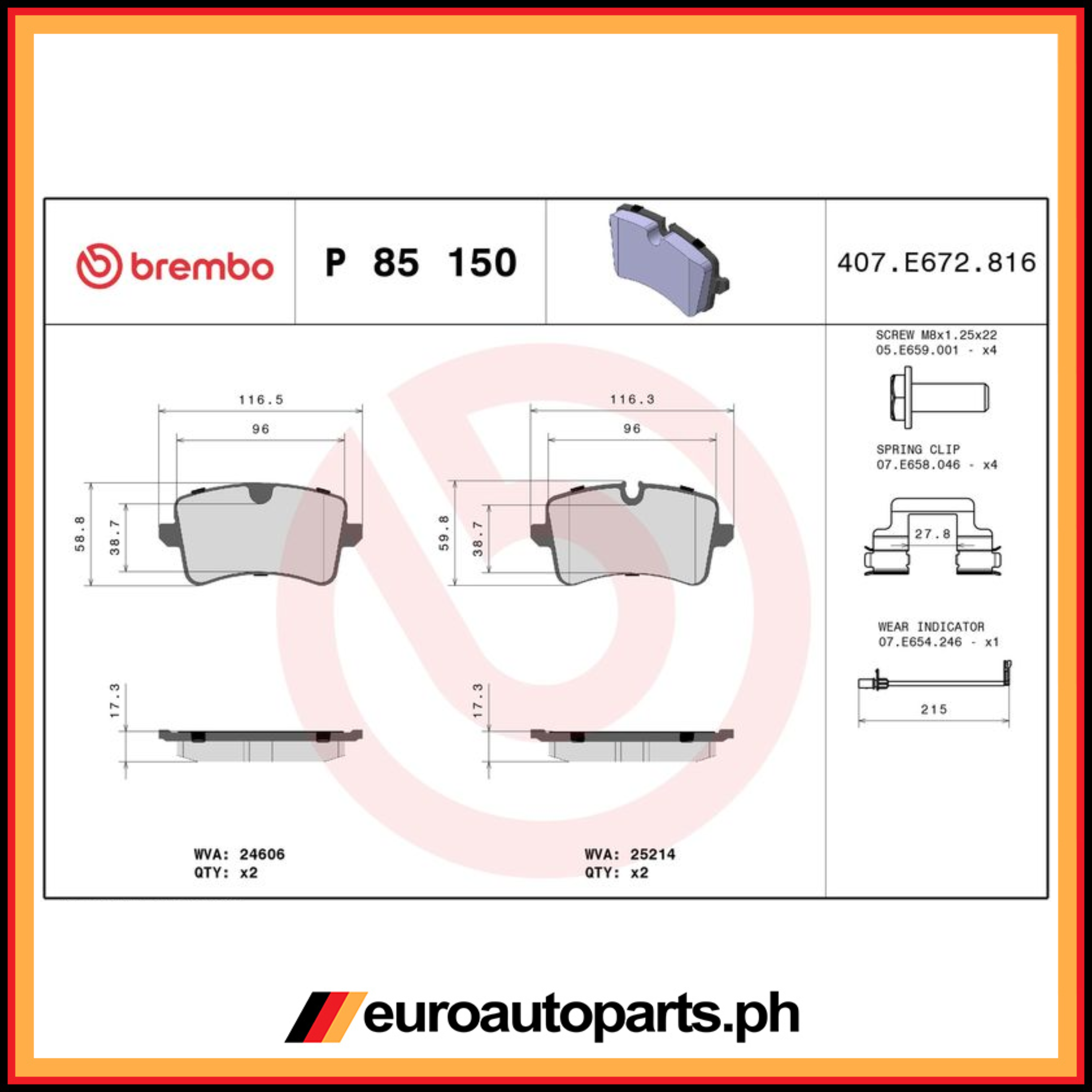 Brake Pad / Rear / 4G0 698 451 L / Brembo / Audi